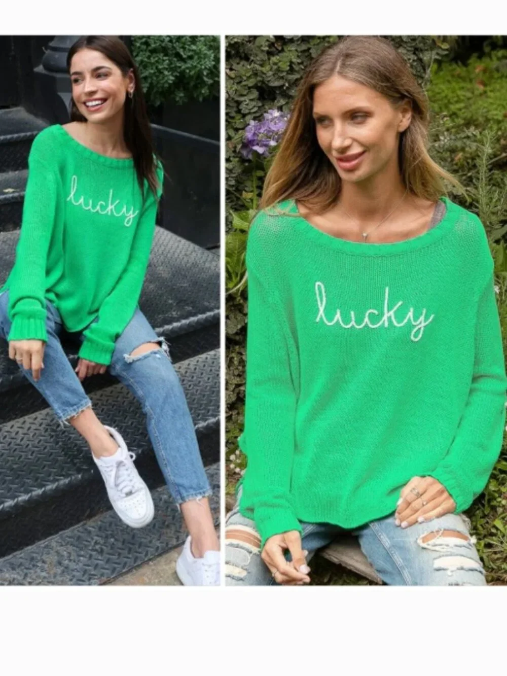 Wooden Ships Lucky Green Embroidered Sweater M/L